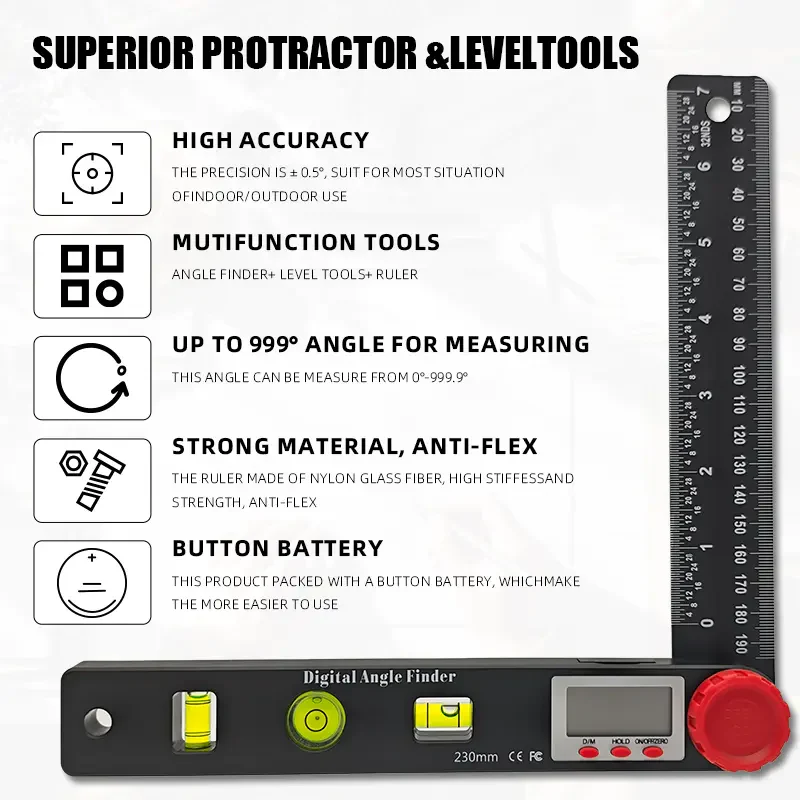 4-in-1 Digital Angle Finder Ruler with Level - Image 3