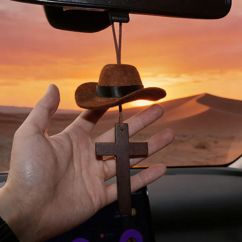 Cowboy Hat & Cross Car Charm - Image 3