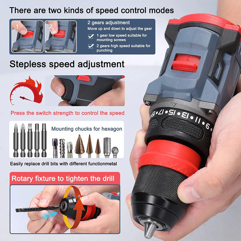 Electric Drill & Screwdriver with Removable Chuck - Image 7