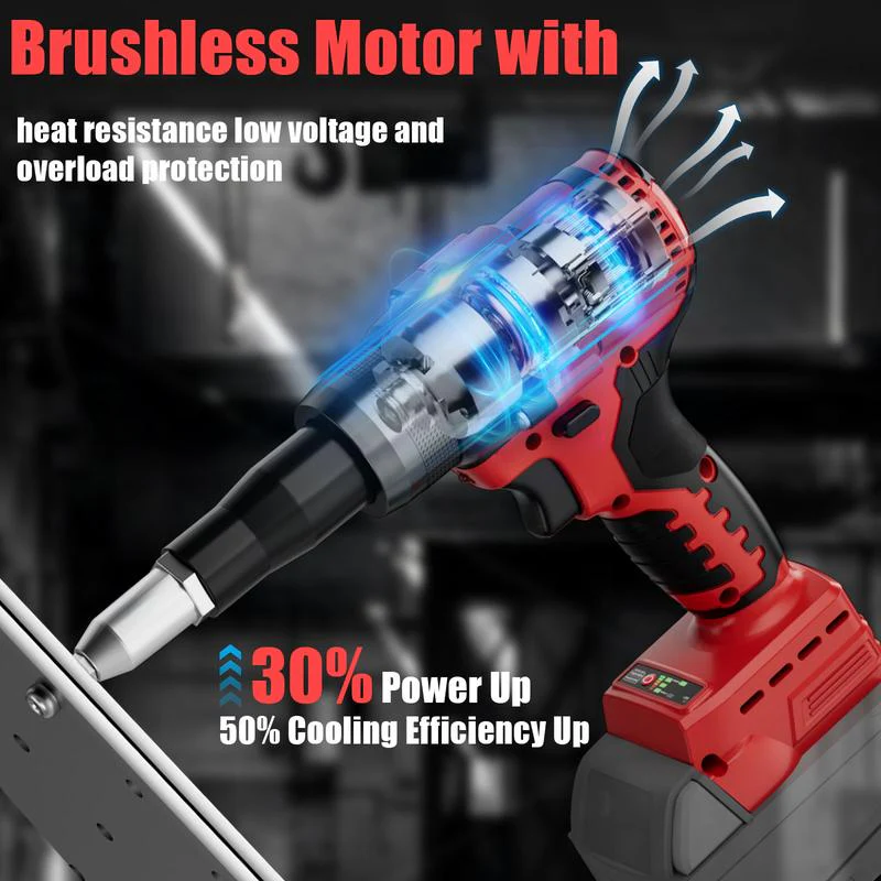 Portable Handheld 21V Brushless Rivet Machine with Aluminum Rivets & Storage Box - Image 2