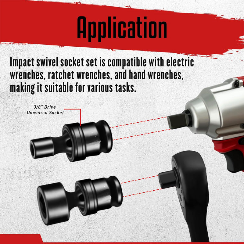 15pcs 3/8" Shallow Impact Universal Joint Socket Set - Image 6