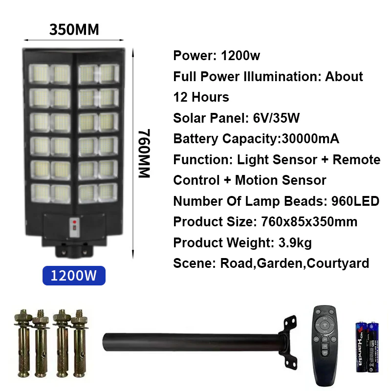 Smart Solar-Powered Street Lamp - Motion Sensor,Remote Control - Image 12