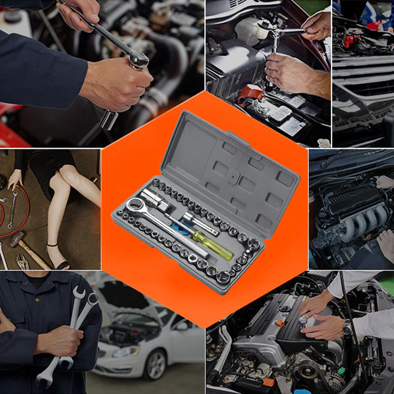 40-Piece Multi-function Socket Wrench Ratchet Tool Kit for Auto Repair - Image 3