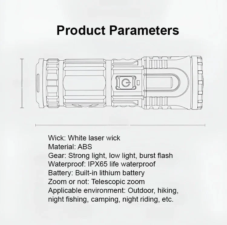 White Laser Telescopic Zoom Flashlight - Image 2